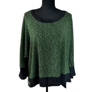 Pleats Collection Batwing Boatneck Top Green and Black Top, Size L/XL